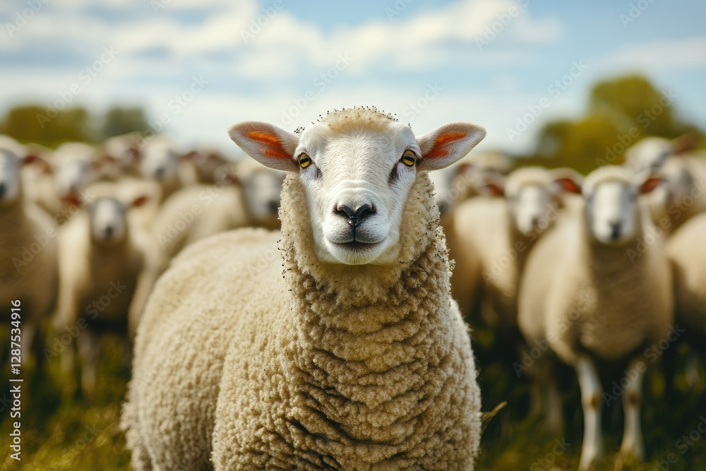 High Quality Visual of Beautiful Sheep Herd Outdoors High Quality Visual of Beautiful Sheep Herd Outdoors