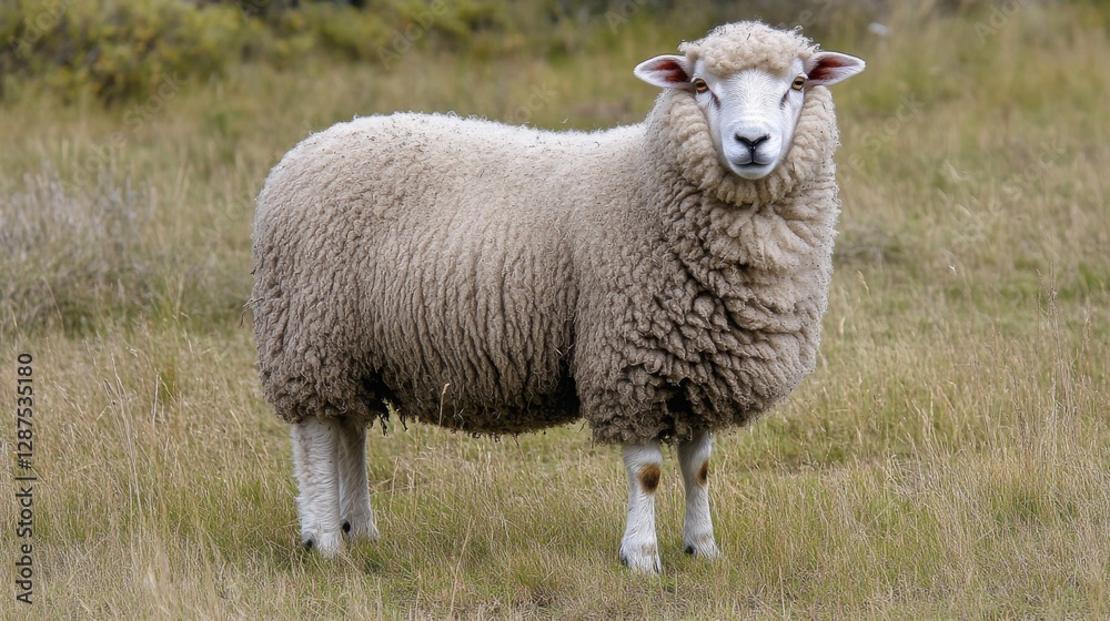 Sheep grazing in a lush green meadow under a clear sky in a tranquil countryside setting Sheep grazing in a lush green meadow under a clear sky in a tranquil countryside setting