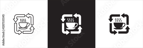 Coffee break icon set. Coffee cup icon collection. Icon set contain symbol of coffee time, rest hours, lunchtime, eat, cafe, watch, addict, hourglass, routine. Vector stock illustration.