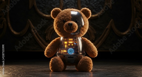 Futuristic Teddy Bear Robot Toy with Glowing Technology Details