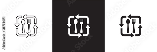 Lunch time icon set. Time break for lunch icon collection. Icon set contain symbol of restaurant, dinner, eat schedule, rest hours, lunchtime, eat, cafe, routine. Vector stock illustration.