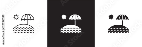 Beach picnic icon set. Holiday and vacation icon collection. Icon set contain symbol of day off, work, business, travel, job, beach, mountain, summer, umbrella, suitcase. Vector stock illustration.