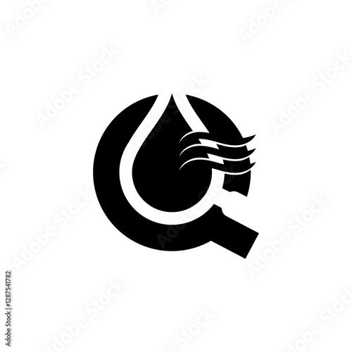 Letter Q with Water in negative space magnifying glass. Logo for pipe leak, damage, and drying services