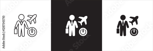 Office day off icon set. Holiday and vacation icon collection. Icon set contain symbol of work, business, travel, job, beach, mountain, summer, umbrella, suitcase. Vector stock illustration.