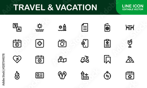 Vacation and Travel Icon Collection. High-Quality Icons for Trip Planning, Exploration, and Travel Experiences photo