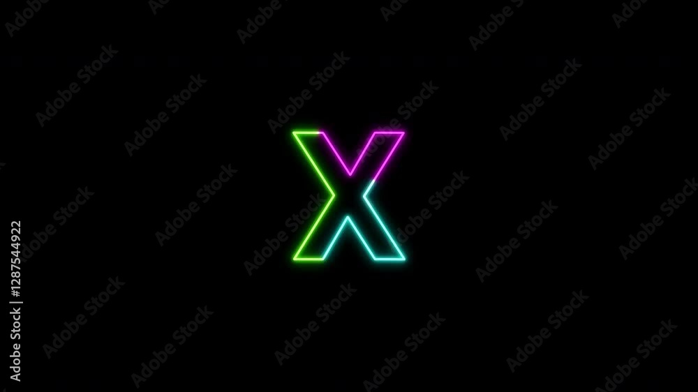 Alphabet letter X glowing in neon green and pink on black background. Great for educational materials, neon themed designs, and eye catching graphics. Alphabet letter X glowing in neon green and pink on black background. Great for educational materials, neon themed designs, and eye catching graphics.