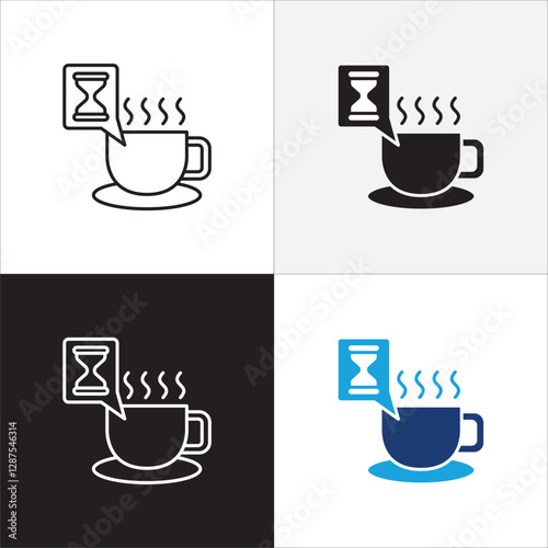 Coffee break icon set. Coffee cup icon collection. Icon set contain symbol of coffee time, rest hours, lunchtime, eat, cafe, watch, addict, hourglass, routine. Vector stock illustration.