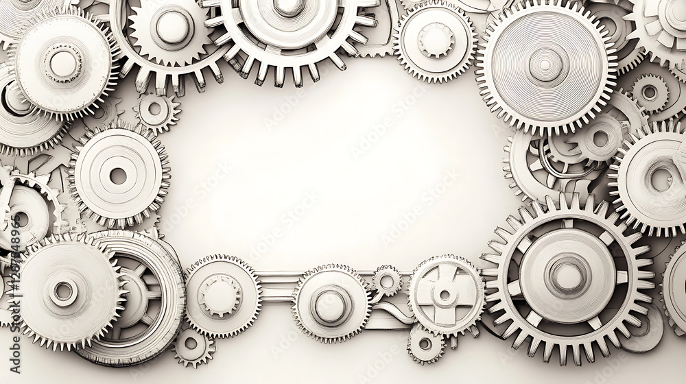 White Cogwheels Interlocking Gear Frame Background White Cogwheels Interlocking Gear Frame Background