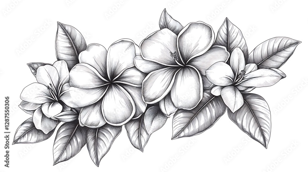 Obraz premium Floral illustration bouquet, graphic art, black and white, decorative, prints