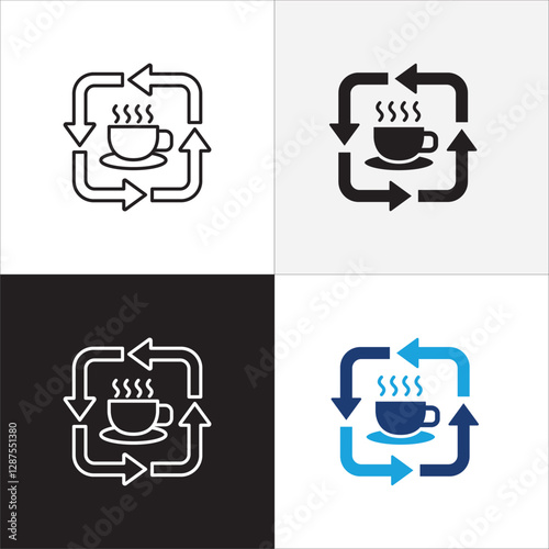 Coffee break icon set. Coffee cup icon collection. Icon set contain symbol of coffee time, rest hours, lunchtime, eat, cafe, watch, addict, hourglass, routine. Vector stock illustration.