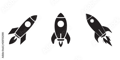 Rocket icon. Rocket launched icon vector. Rocket flying up - vector icons collection. Rocket launch.