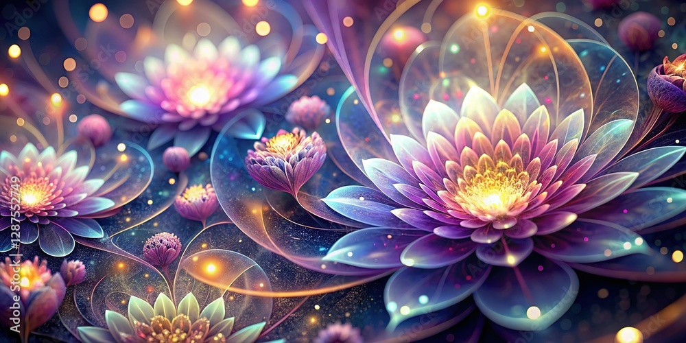 Obraz premium Abstract Floral Fractal Art Background with Bokeh Sparkle