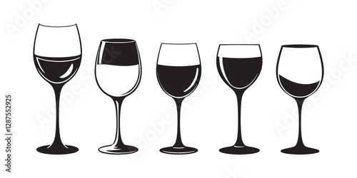 set of vector wine glass isolated on white background ,