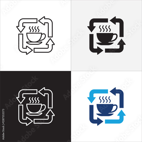Coffee break icon set. Coffee cup icon collection. Icon set contain symbol of coffee time, rest hours, lunchtime, eat, cafe, watch, addict, hourglass, routine. Vector stock illustration.