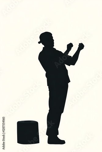Silhouette Victory Pose: Celebrating Success and Fitness in Dramatic Black and White Artistic Style