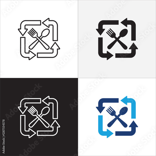 Lunch time icon set. Time break for lunch icon collection. Icon set contain symbol of restaurant, dinner, eat schedule, rest hours, lunchtime, eat, cafe, routine. Vector stock illustration.