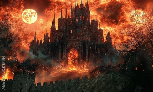 Infernal Demon Castle Rising in the Depths of Hell