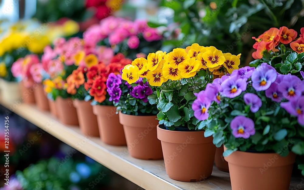 a group of potted flowers on a shelf a group of potted flowers on a shelf