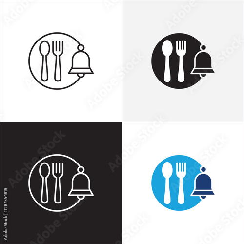 Lunch time icon set. Time break for lunch icon collection. Icon set contain symbol of restaurant, dinner, eat schedule, rest hours, lunchtime, eat, cafe, routine. Vector stock illustration.