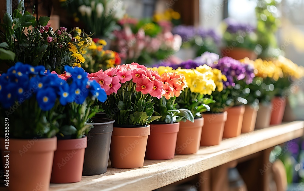 a group of potted flowers on a shelf a group of potted flowers on a shelf