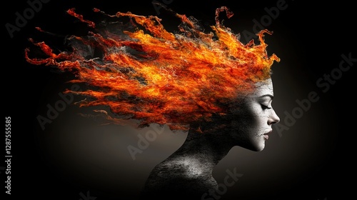 Woman with Fiery Hair Representing Passion and Intensity in Art