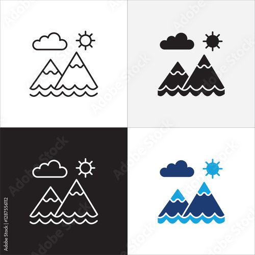 Beach picnic icon set. Holiday and vacation icon collection. Icon set contain symbol of day off, work, business, travel, job, beach, mountain, summer, umbrella, suitcase. Vector stock illustration.