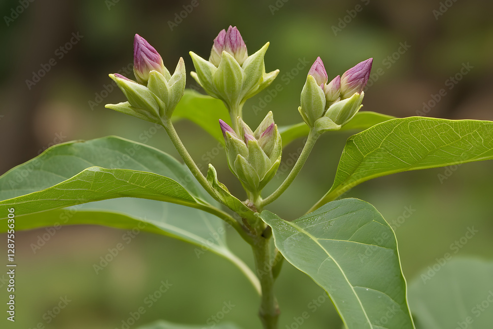 Fototapeta premium Unfolding Nature: Green Buds Blooming Beautifully