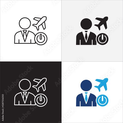 Office day off icon set. Holiday and vacation icon collection. Icon set contain symbol of work, business, travel, job, beach, mountain, summer, umbrella, suitcase. Vector stock illustration.