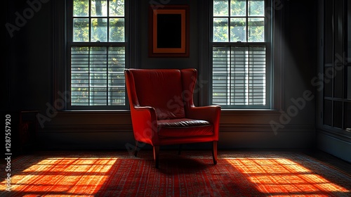 Solitary Red Chair in a Sunlit Room photo