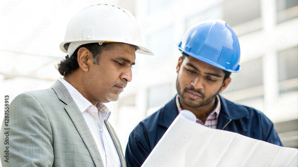 Indian Architect and Engineer Reviewing Blueprints
Indian Architect and Engineer Reviewing Blueprints