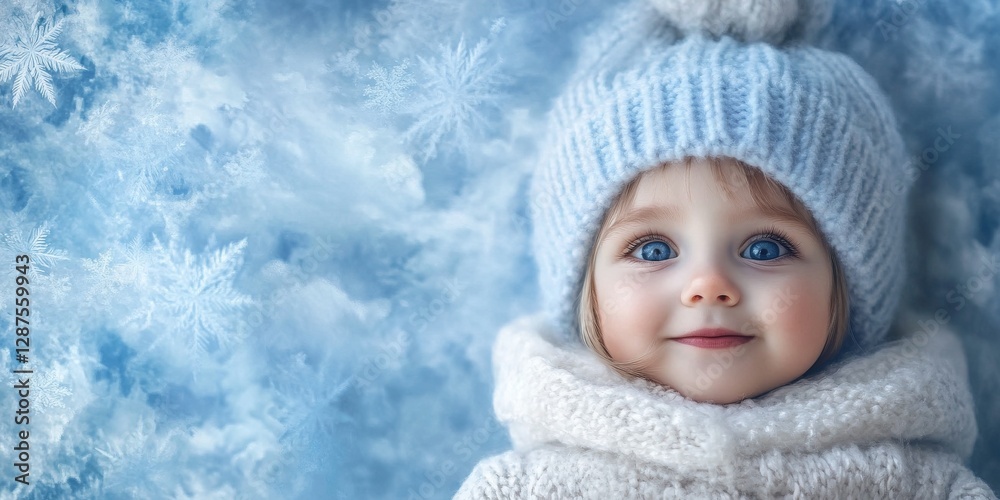 Baby girl in winter hat, winter wonderland backdrop Baby girl in winter hat, winter wonderland backdrop
