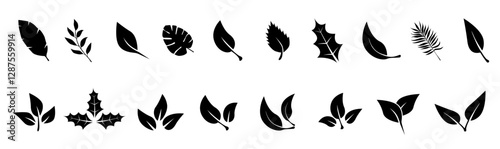 Leaves of trees and plants. Tropical leaves. Set of green leaf icons. Leaves on white background. Ecology. Vector illustration.