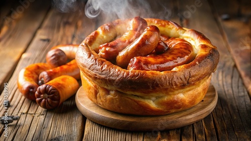 Delicious Homemade Toad in the Hole, Yorkshire Pudding with Sausages, British Comfort Food