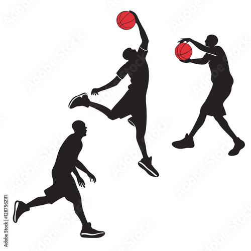 Basketball Player Jump Shot and Dunk Poses