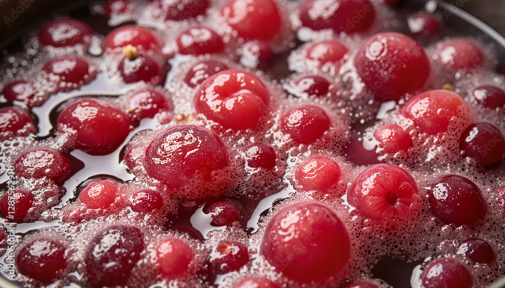 Bubbling fermentation of rich red wine in a vat, wine production Bubbling fermentation of rich red wine in a vat, wine production