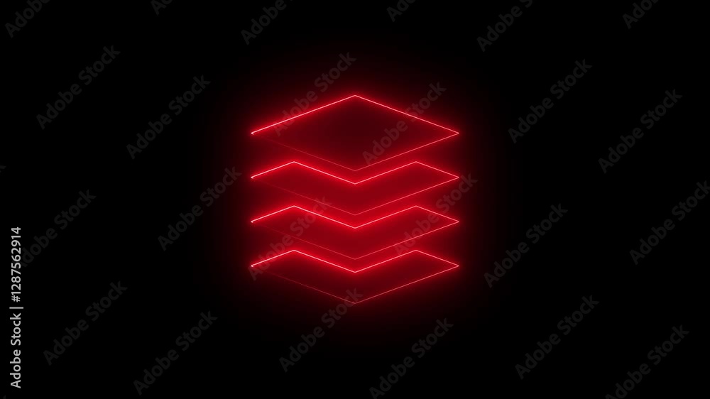 Neon map layers icon white color glowing animation black background Neon map layers icon white color glowing animation black background