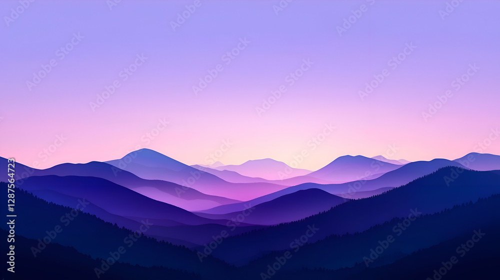 Obraz premium Purple and Pink Sunset Over a Silhouette Mountain Range