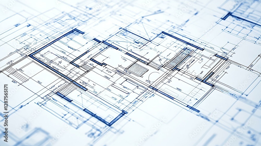 A creative abstract representation of a business blueprint forming into a solid structure A creative abstract representation of a business blueprint forming into a solid structure