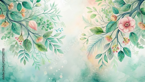 Serene Botanical Illustration Featuring Delicate Watercolor Branches and Blooms, Perfect for Wall Art or Design Projects
