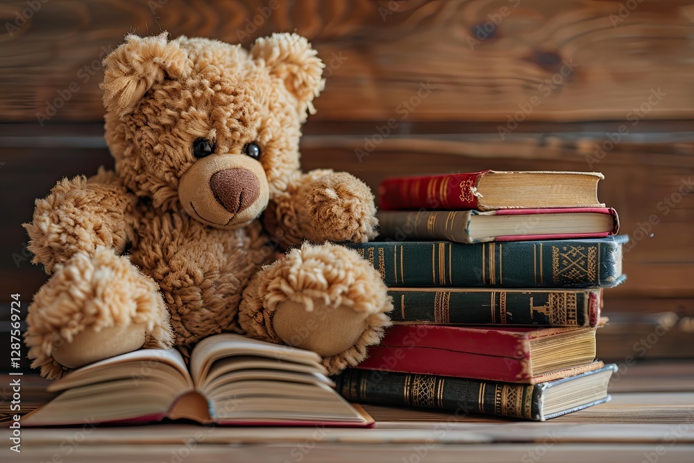 High Definition View of Cute Teddy Bear with Books High Definition View of Cute Teddy Bear with Books