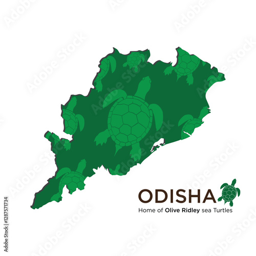 Odisha State Map silhouette design for Utkal divas, Odisha Foundation Day with Olive ridley sea turtle.