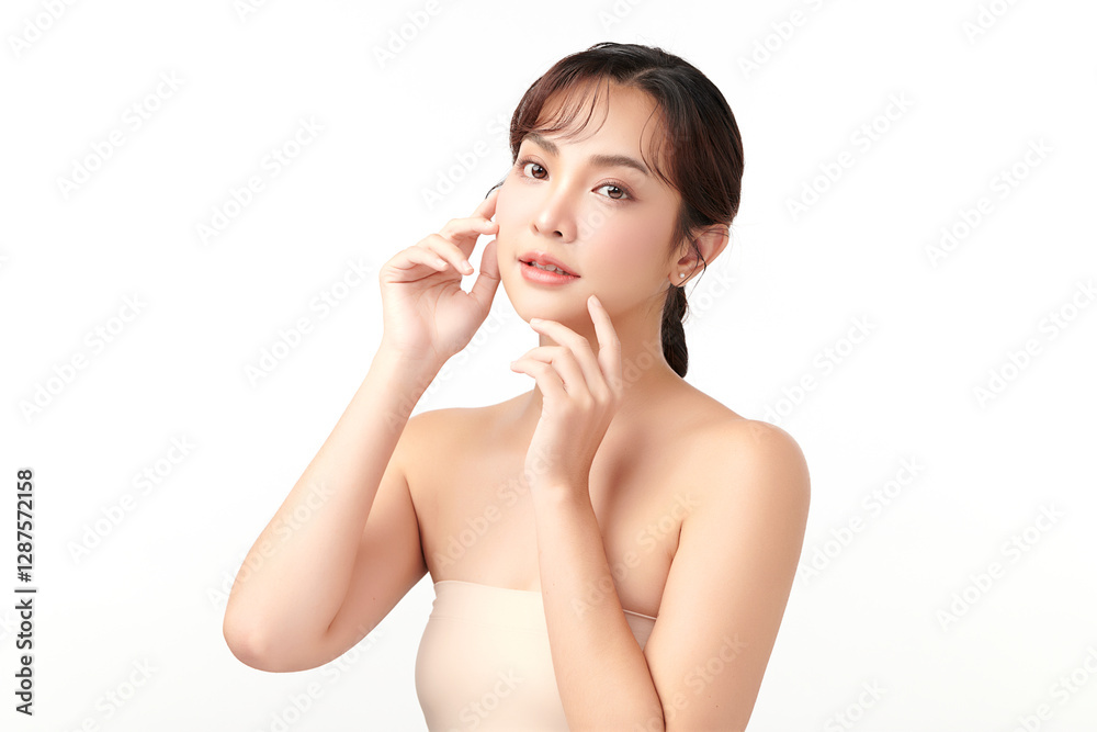 Beautiful young asian woman with clean fresh skin on white background, Face care, Facial treatment, Cosmetology, beauty and spa, Asian women portrait. Beautiful young asian woman with clean fresh skin on white background, Face care, Facial treatment, Cosmetology, beauty and spa, Asian women portrait.