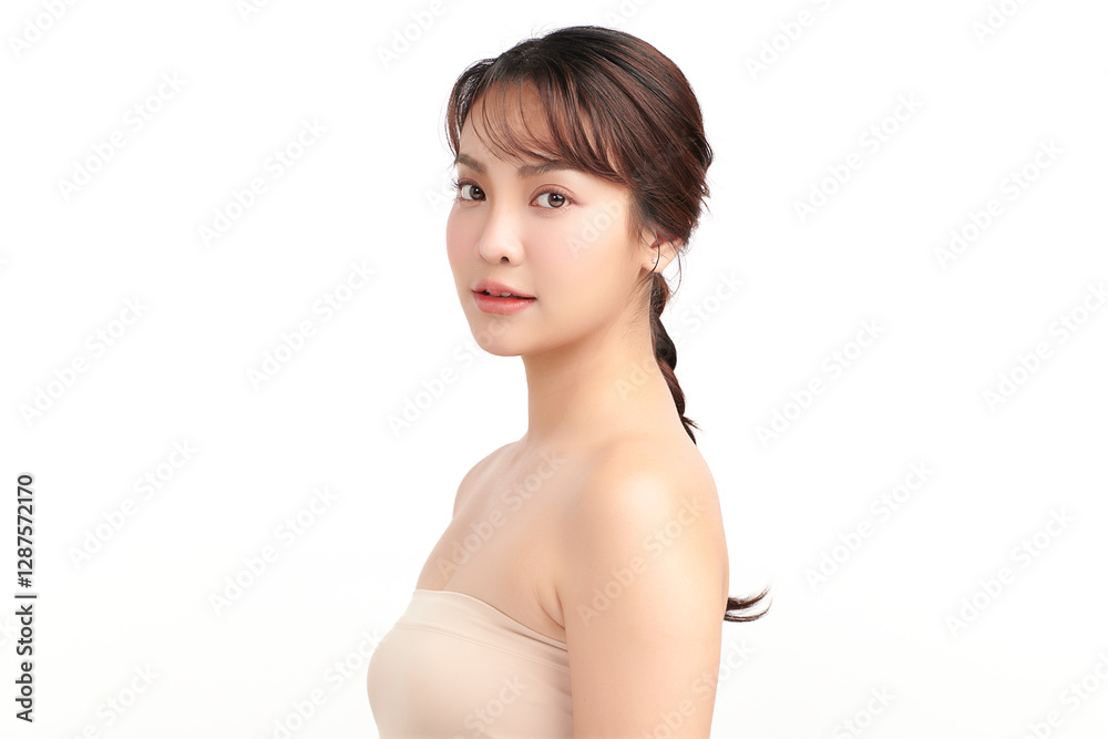 Beautiful young asian woman with clean fresh skin on white background, Face care, Facial treatment, Cosmetology, beauty and spa, Asian women portrait. Beautiful young asian woman with clean fresh skin on white background, Face care, Facial treatment, Cosmetology, beauty and spa, Asian women portrait.