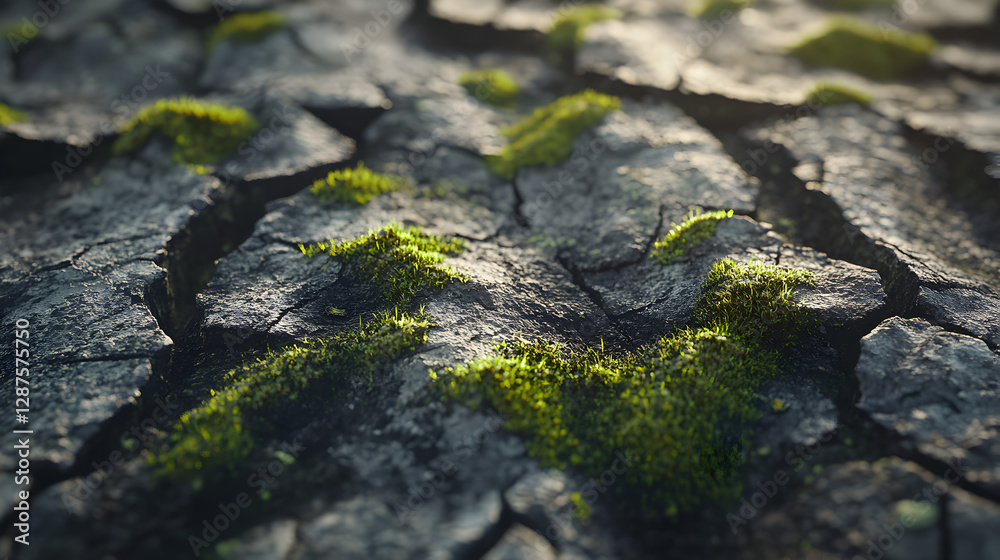 of a rough tree bark with tiny moss growing on it, highlighting the fine details of the surface of a rough tree bark with tiny moss growing on it, highlighting the fine details of the surface
