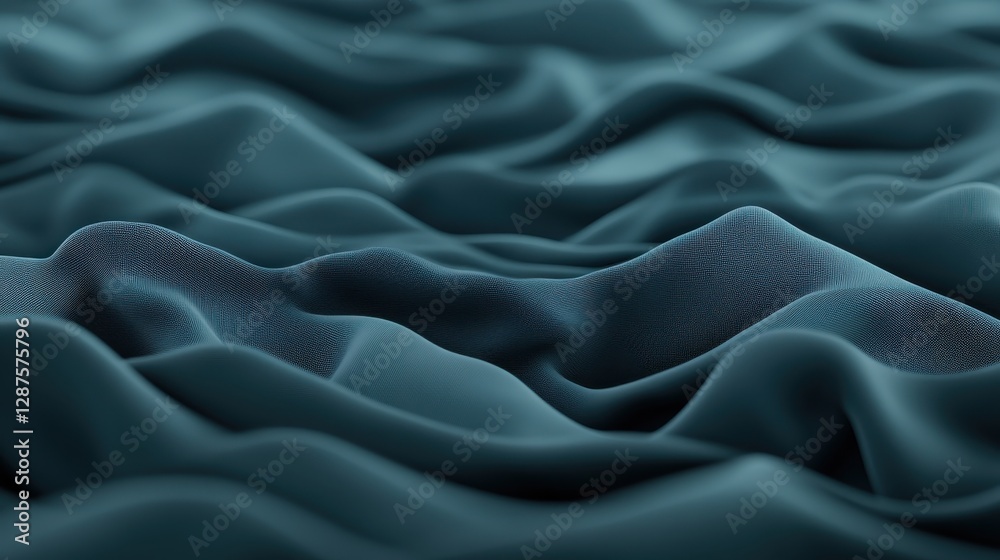 Fototapeta premium A close-up view of soft, textured fabric in deep teal, showcasing elegant folds and smooth waves.