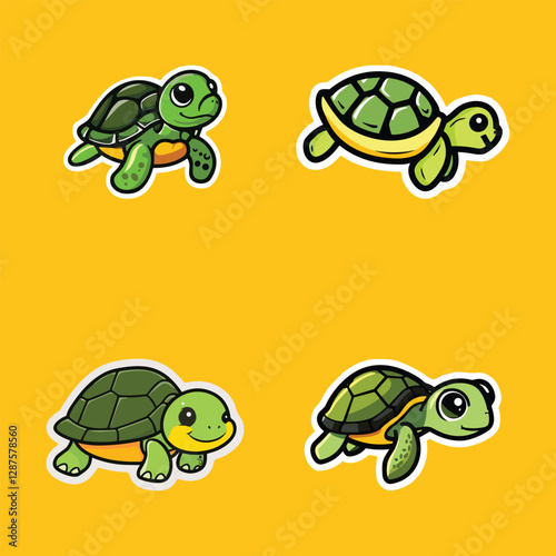 Cute cartoon turtles on a bright background