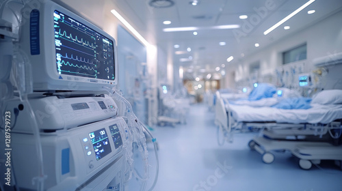 Wallpaper Mural An intensive care unit (ICU) with a critically ill patient connected to ventilators and monitors, under close observation Torontodigital.ca
