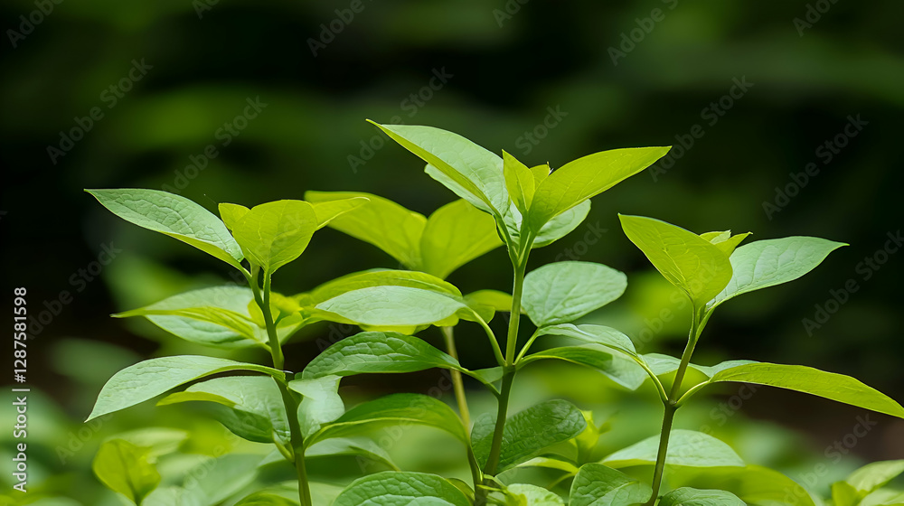 Obraz premium Closeup of Vibrant Green Leaves with Dew Drops