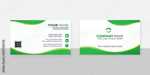 Modern Minimalistic smart business card templates design layout with green and gold type circle shape.