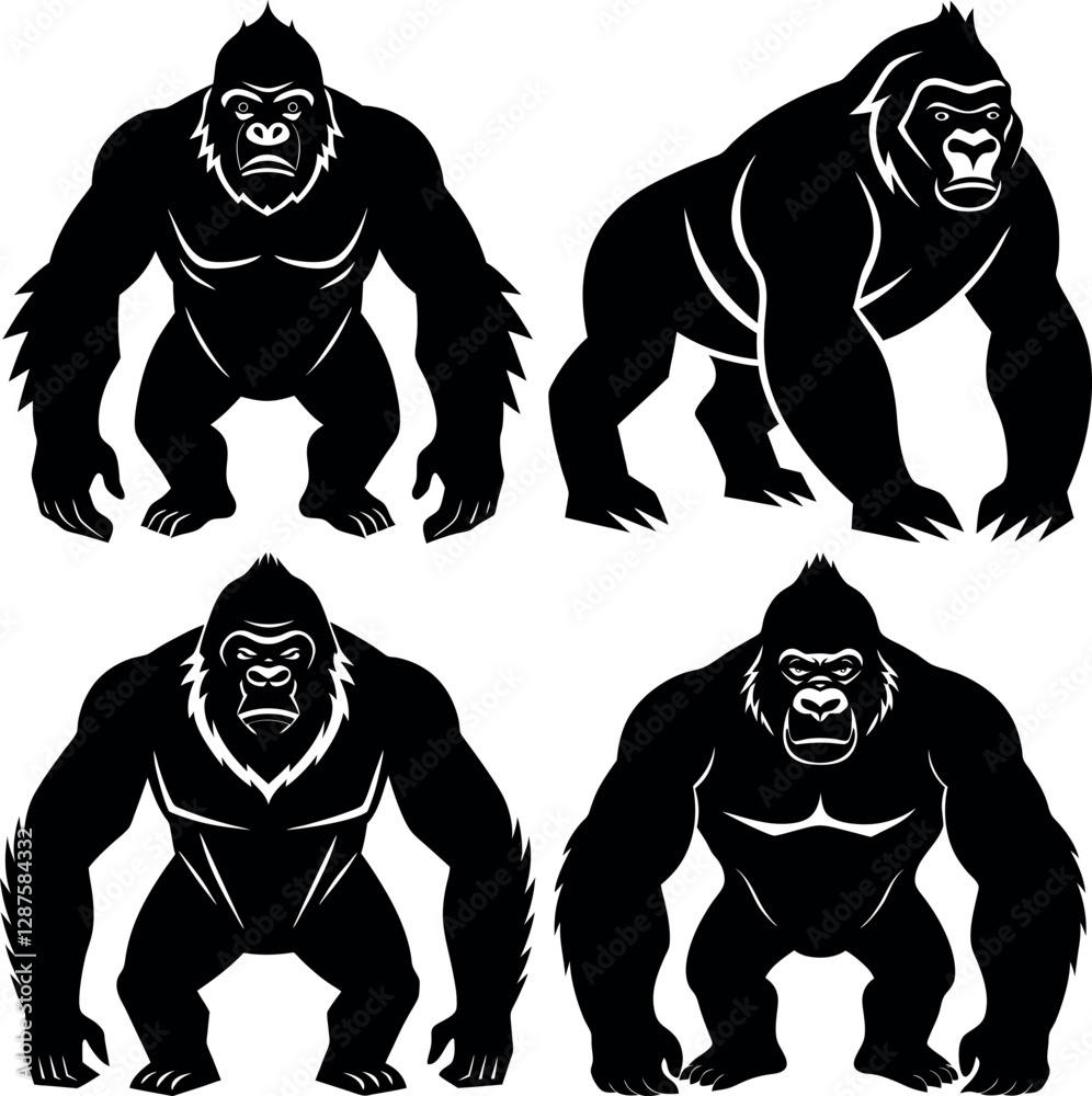 Fototapeta premium Stylized Gorilla Silhouette Vector Icon Wildlife & Jungle Theme.